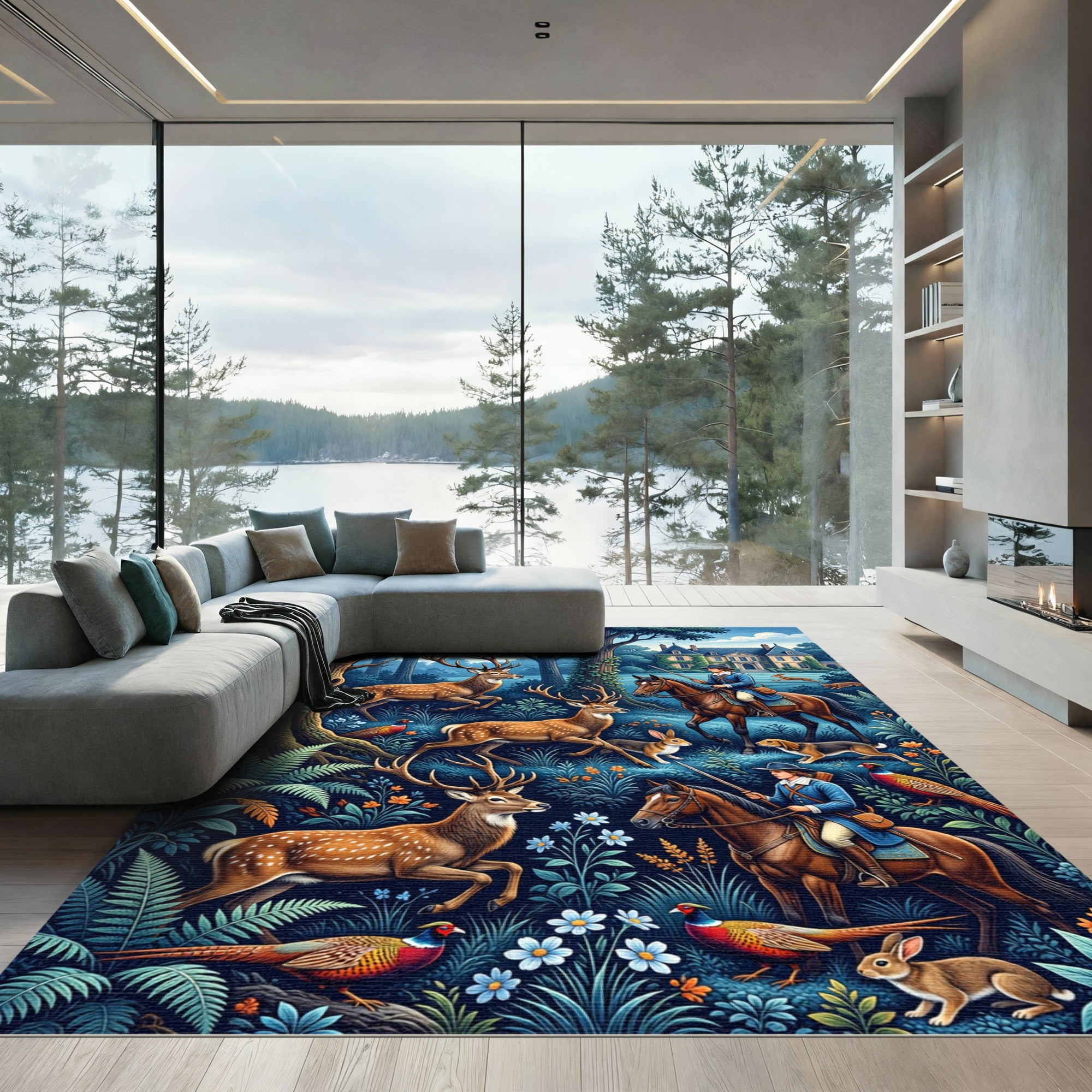 Enchanted Forest Hunt Wildlife Tapestry Rug