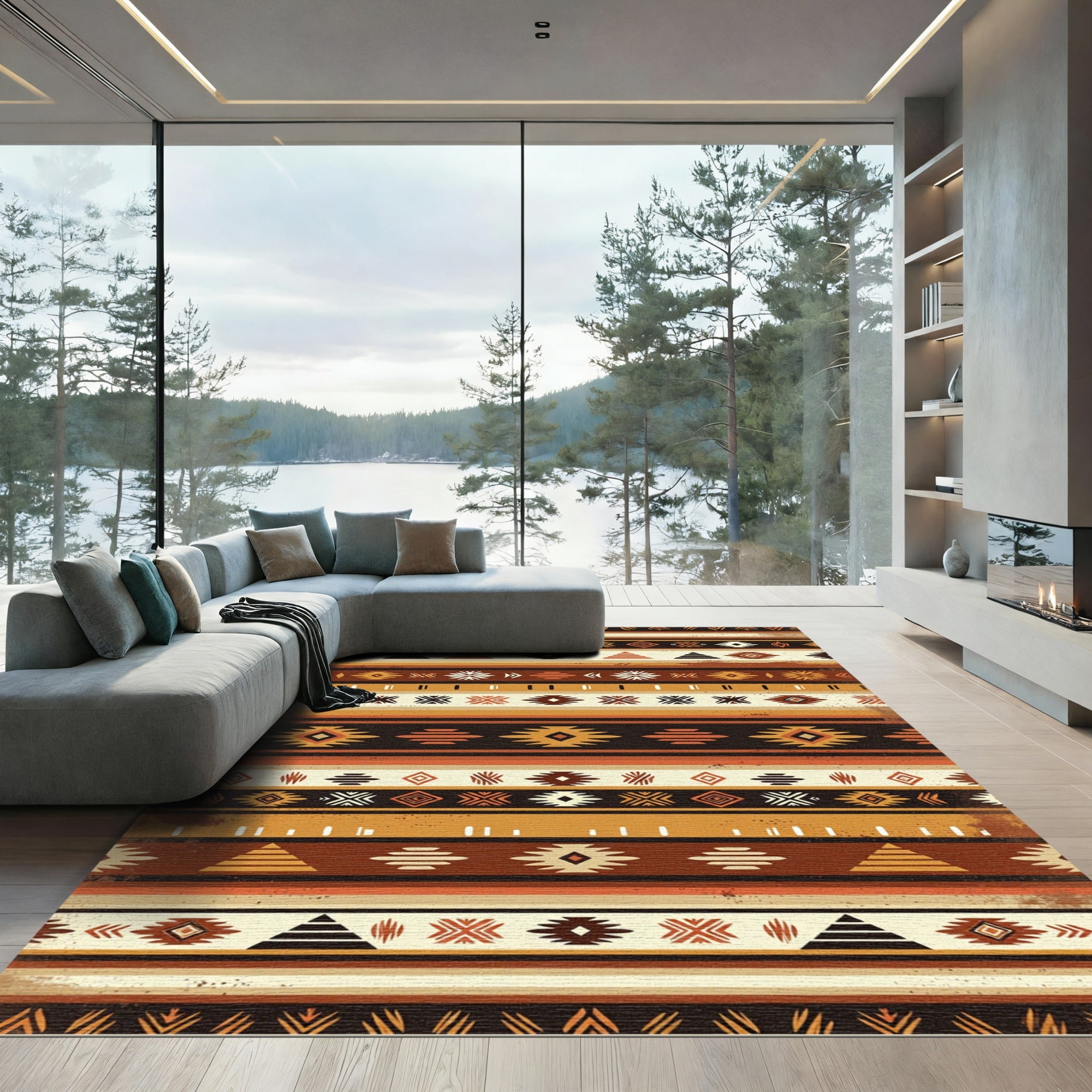 Earthy Terracotta Geometric Southwest Striped Rug