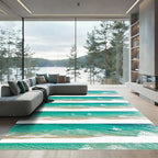 Turquoise Ocean Waves Beach Scene Rug
