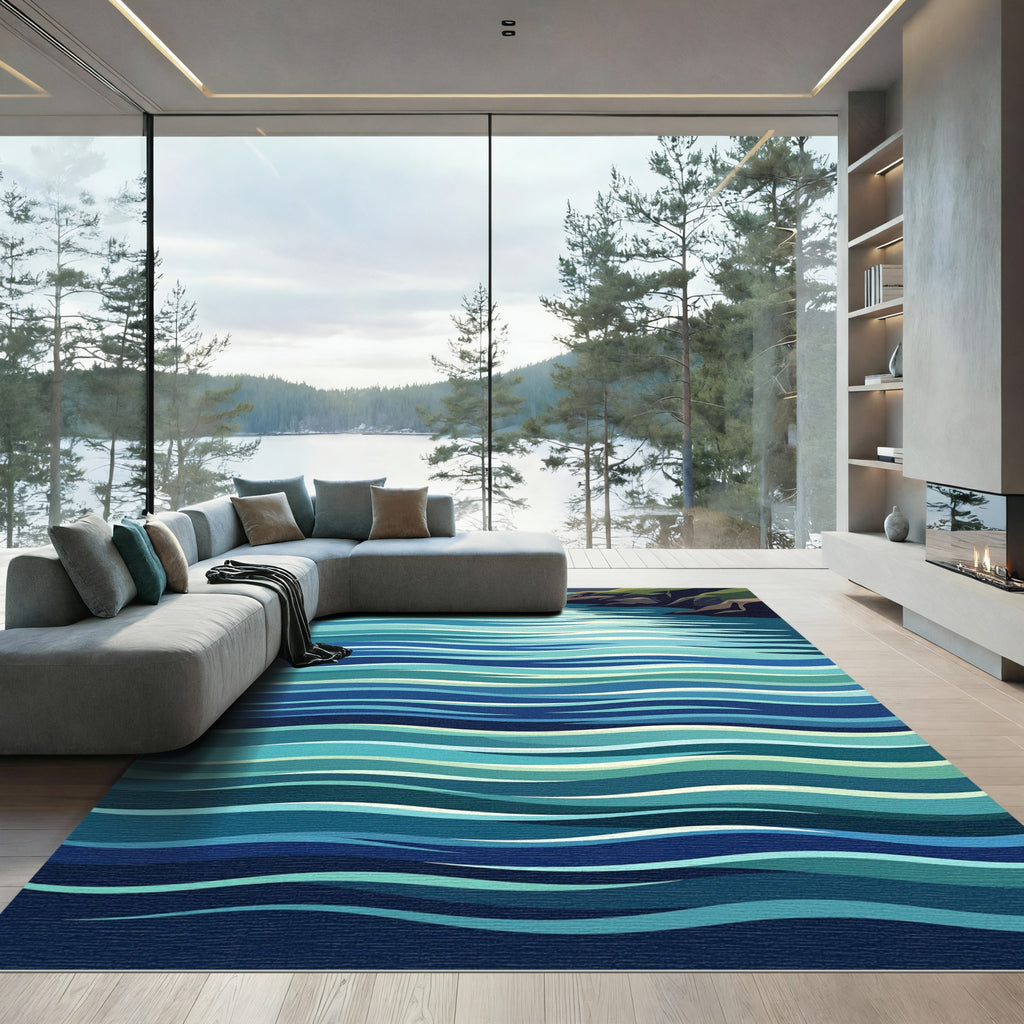 Coastal Blue Wave Horizon Rug