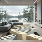 Isometric Staircase Beige Geometric Abstraction Rug