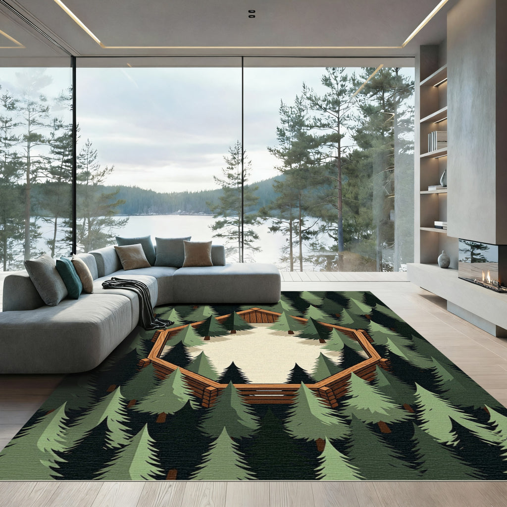 Forest Cabin Hexagonal Pine Grove Rug