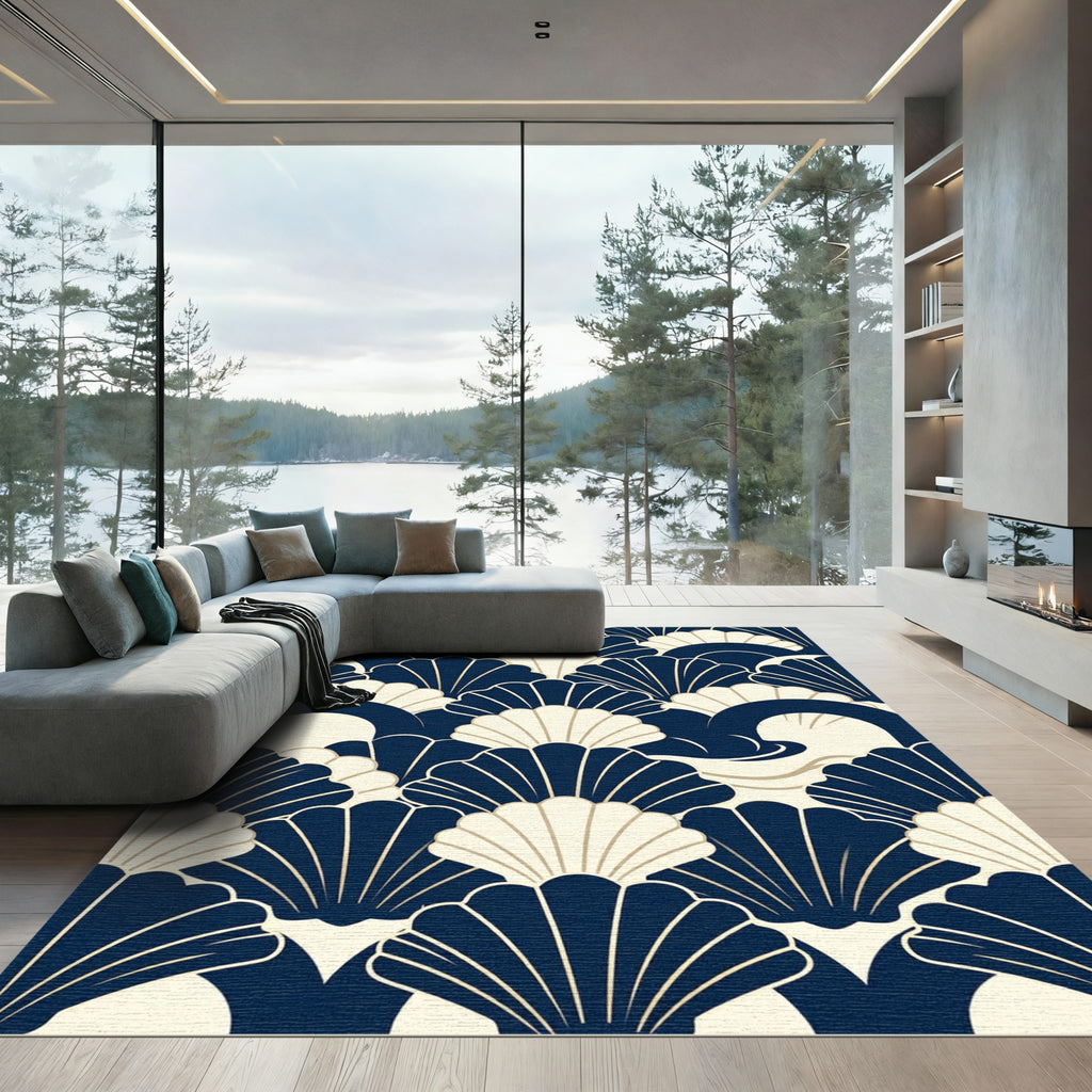 Art Deco Navy and Cream Fan Rug