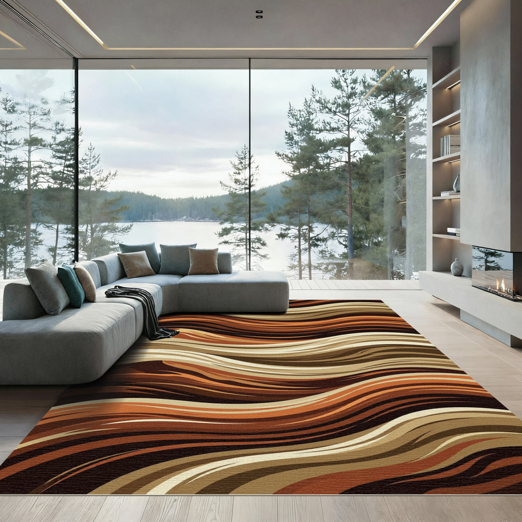 Earthy Brown Wavy Organic Flow Rug