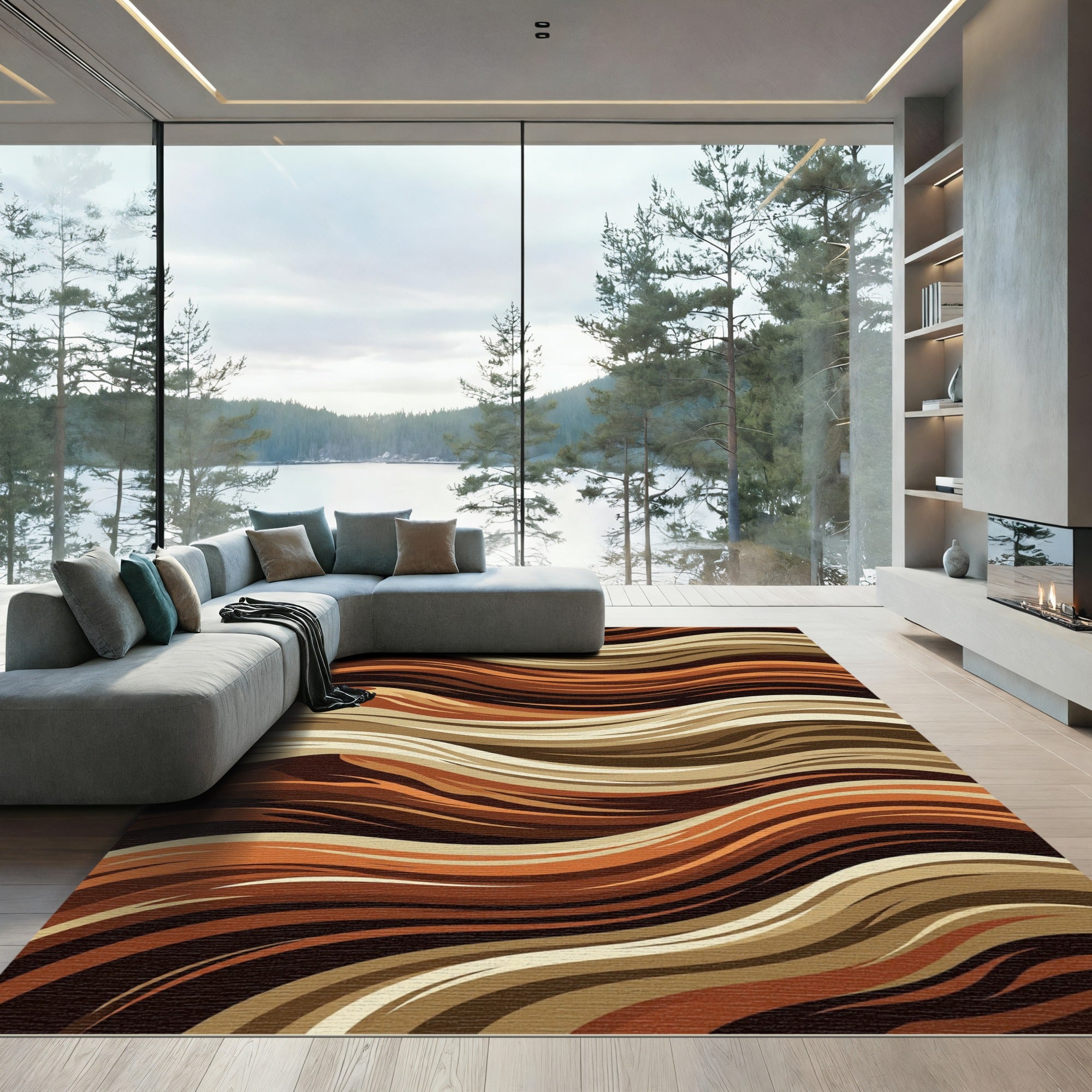 Earthy Brown Wavy Organic Flow Rug