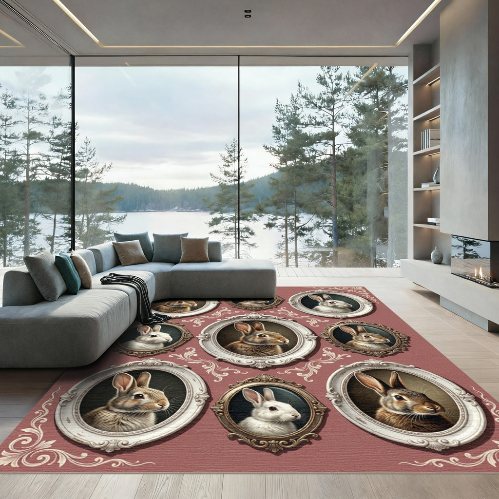 Vintage Mauve Rabbit Portrait Gallery Rug