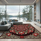 Crimson Floral Mandala Dark Botanical Rug