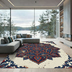 Ornate Red Blue Floral Mandala Rug