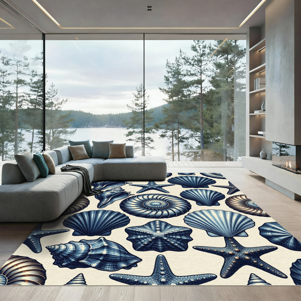 Deep Blue Sea Shell Starfish Collection Rug