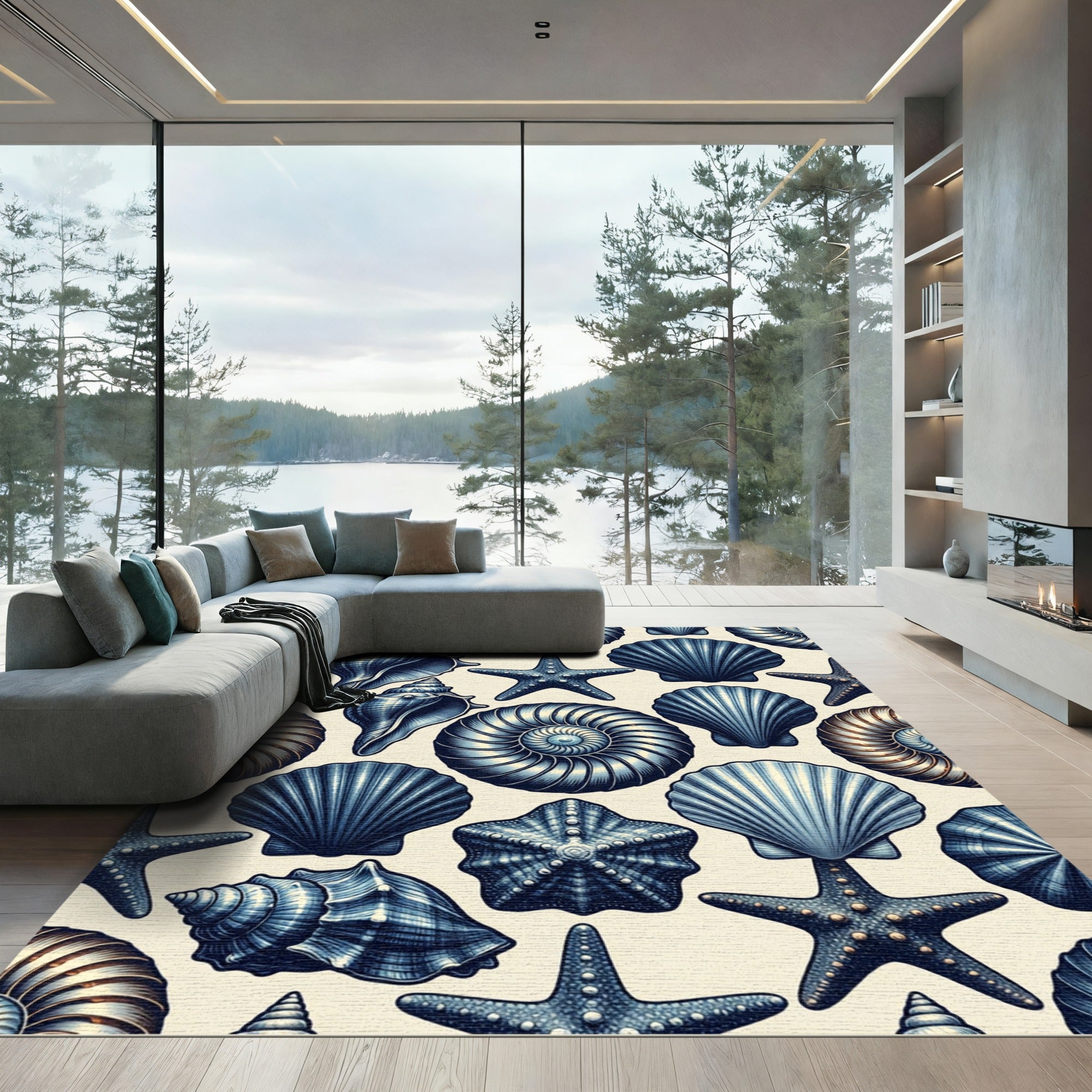 Deep Blue Sea Shell Starfish Collection Rug