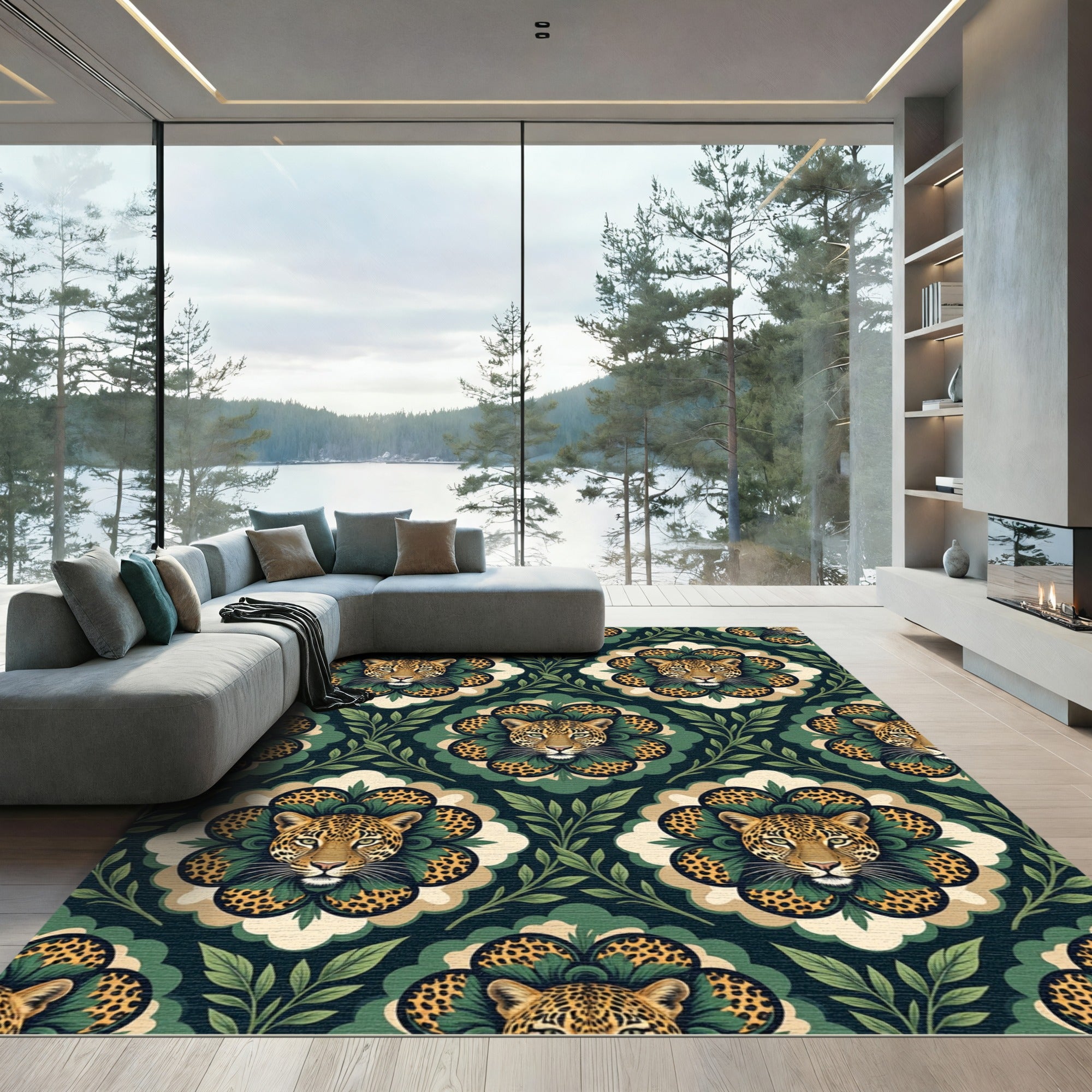Emerald Leopard Floral Medallion Rug