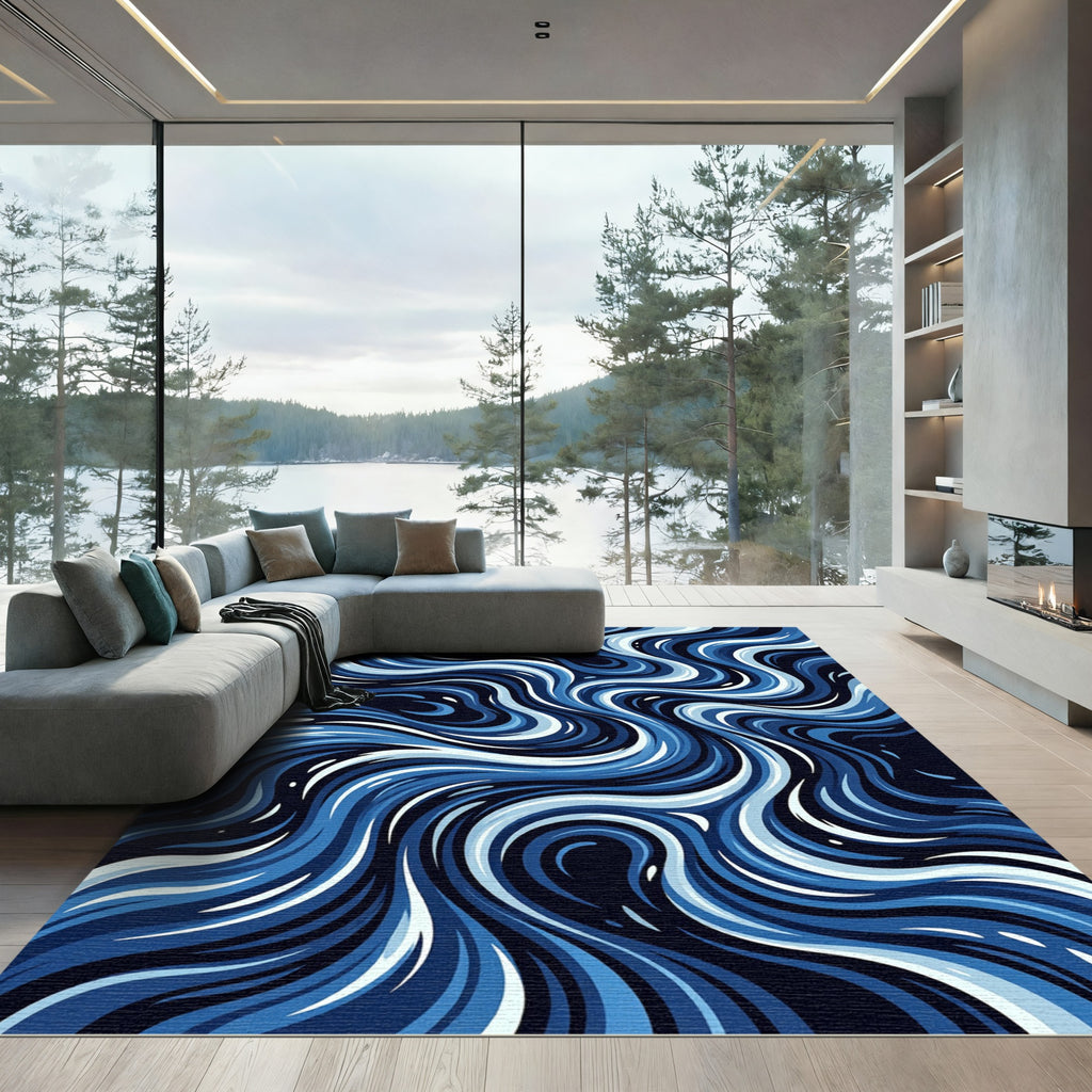 Blue Water Swirl Abstract Rug