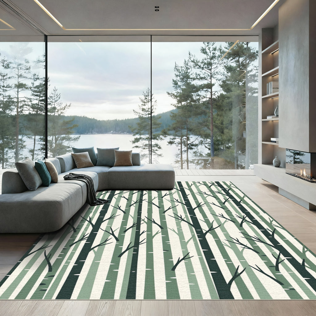 Sage Forest Birch Tree Woodland Rug