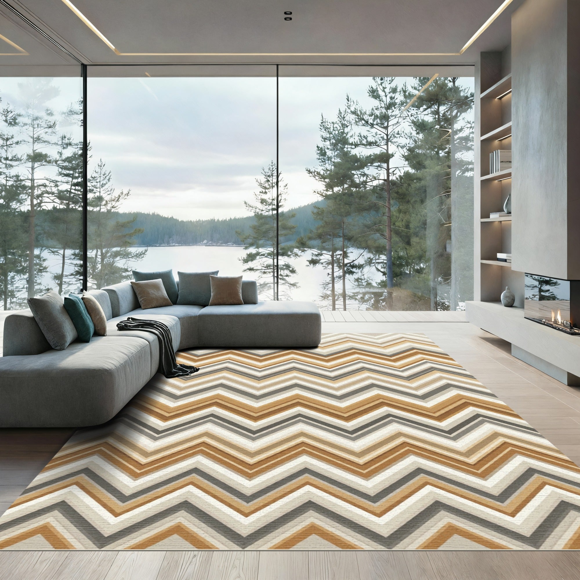 Modern Earthy Chevron Zigzag Area Rug