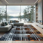 Industrial Metallic Grid with Rust Accents Rug