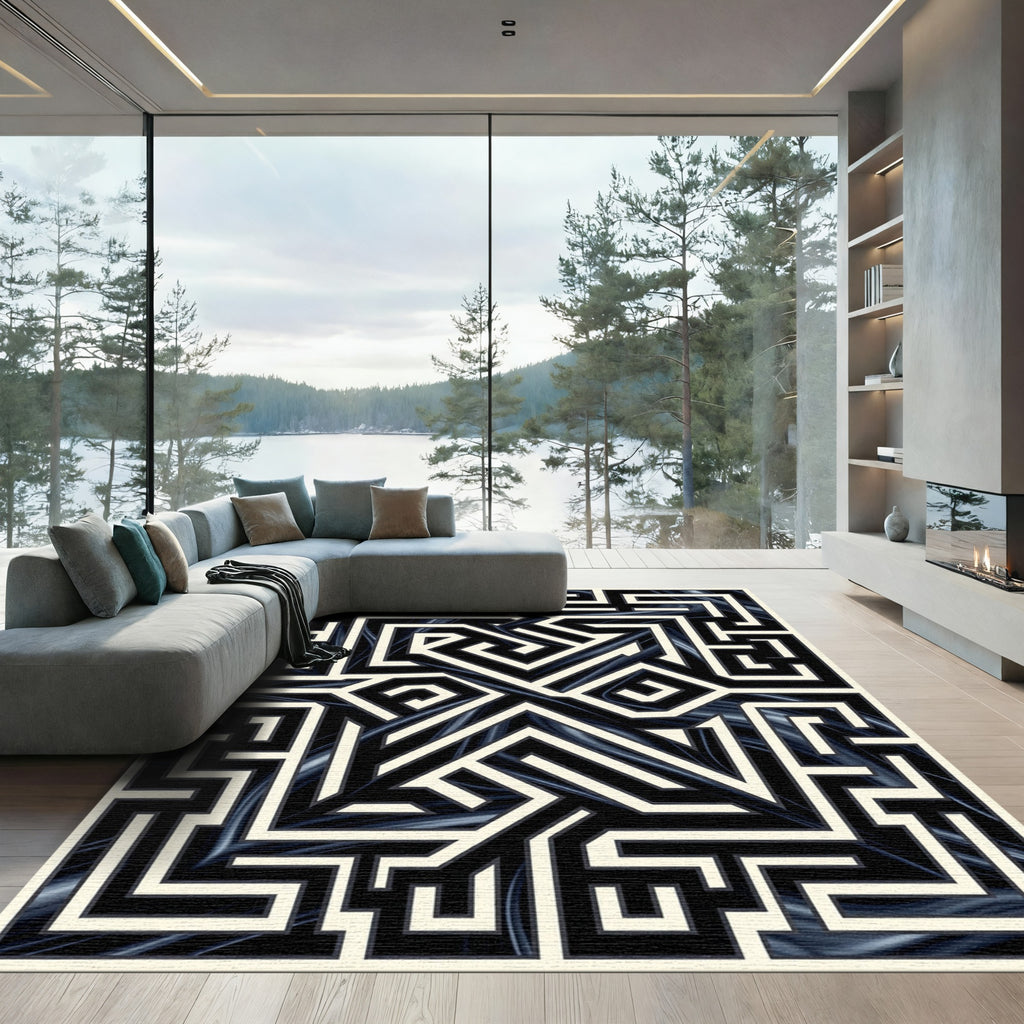 Black White Maze Illusion Art Rug