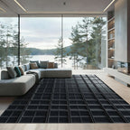 Matte Charcoal Geometric Grid Facade Rug