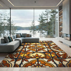 Rustic Ochre Floral Medallion Tile Rug