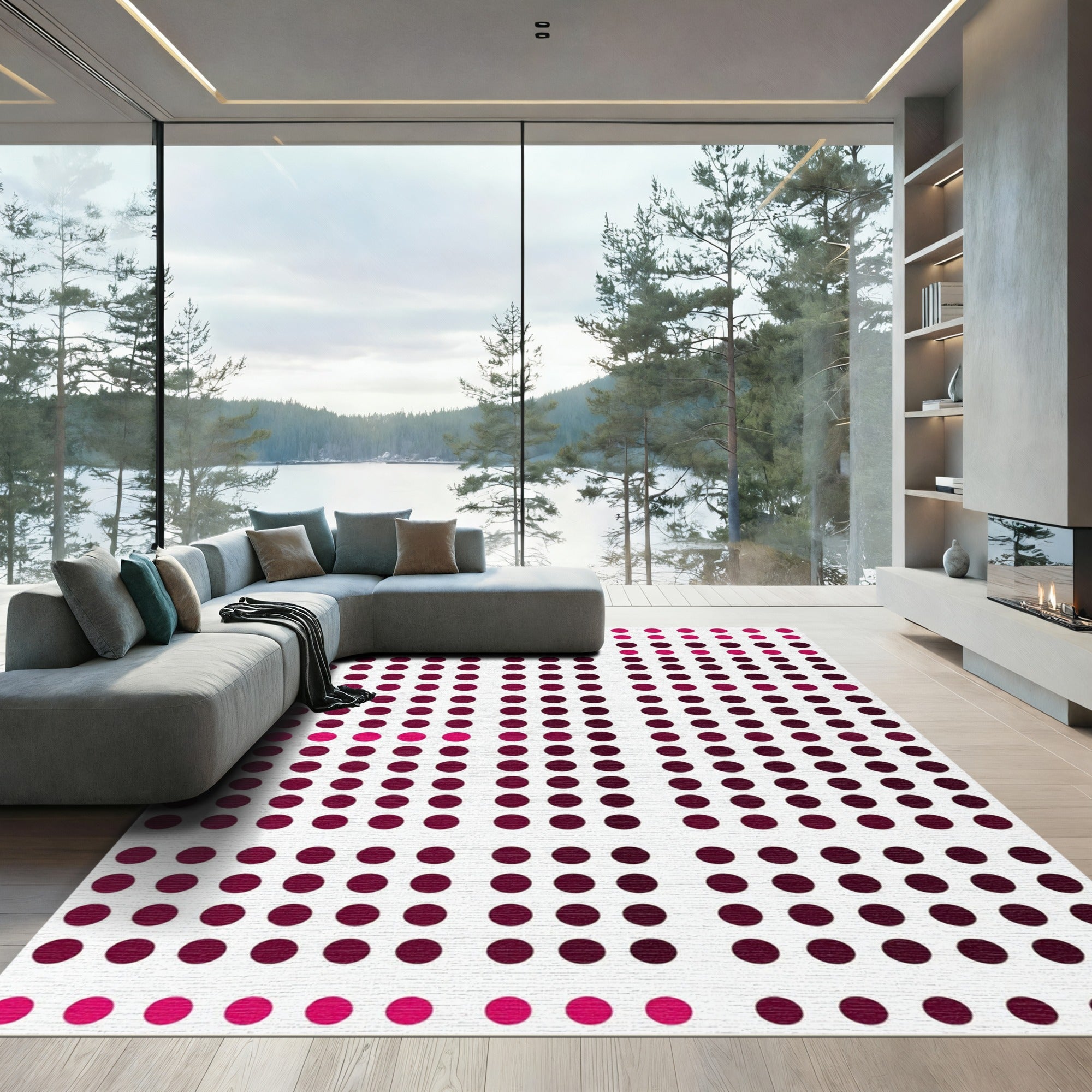 Modern Magenta Dot Grid Rug