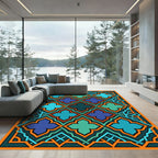 Geometric Azure Teal Quatrefoil Mosaic Rug