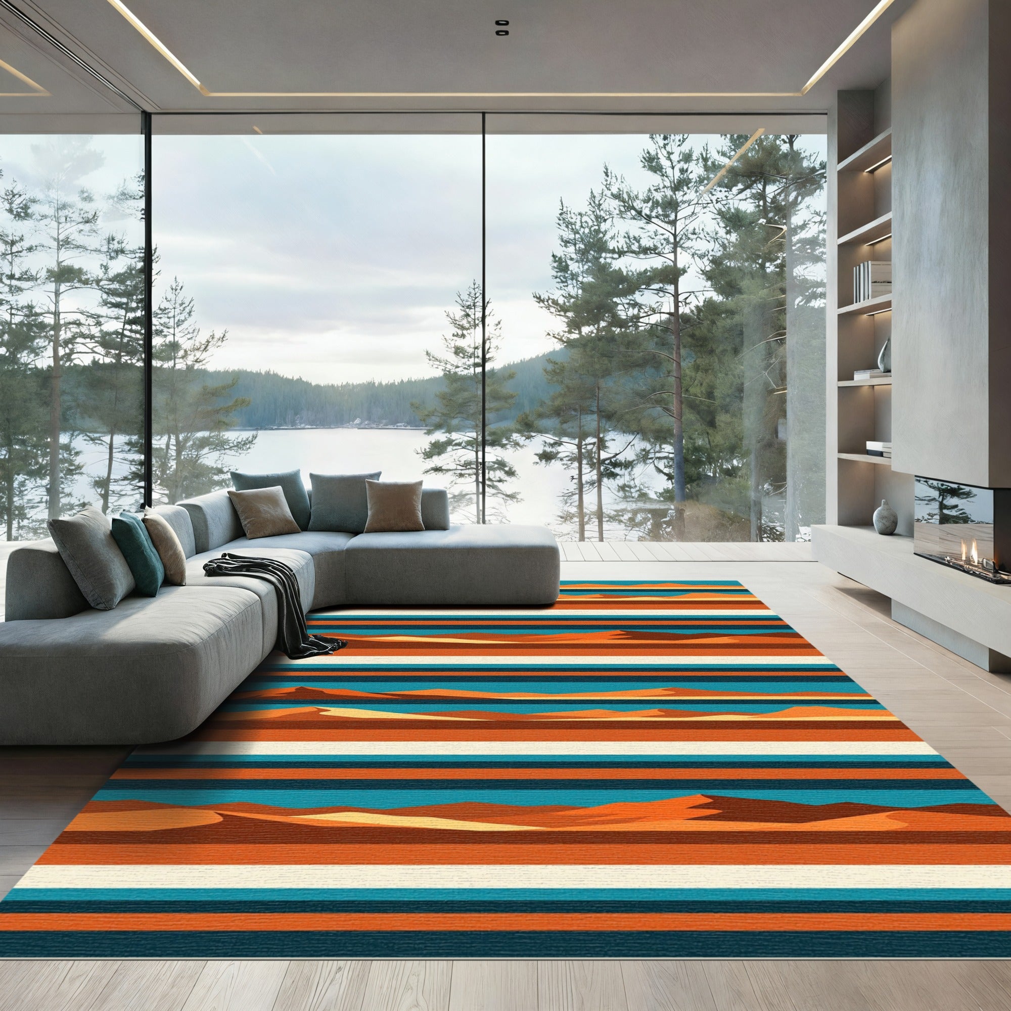 Retro Desert Landscape Striped Horizon Rug