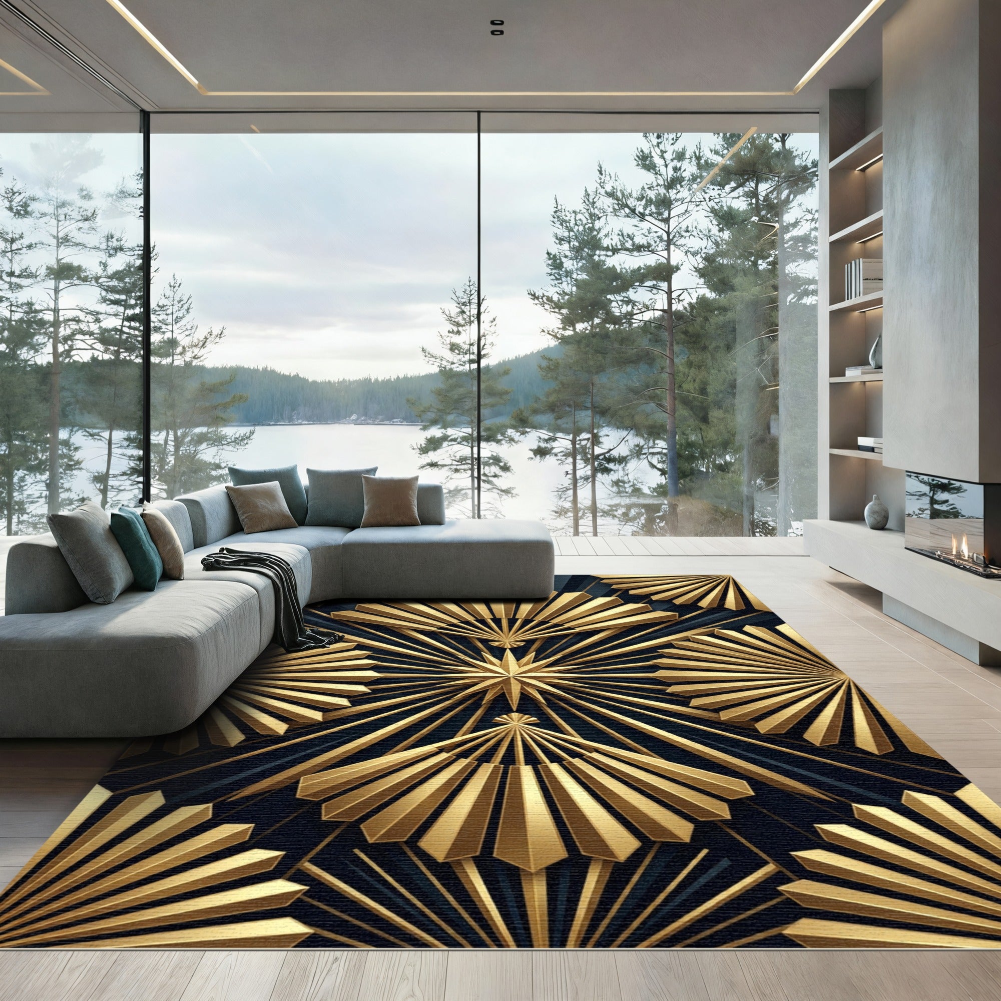 Art Deco Golden Fan Star Rug