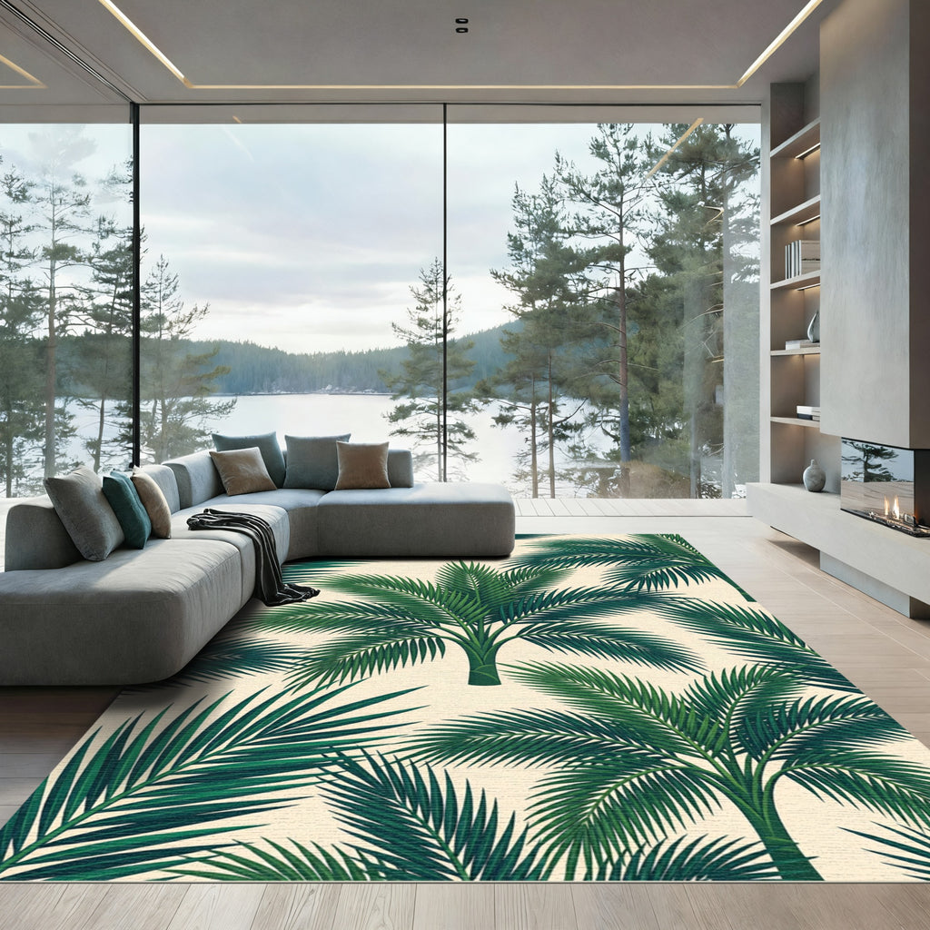 Emerald Green Palm Frond Pattern Rug