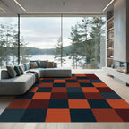 Modern Terracotta and Charcoal Grid Rug