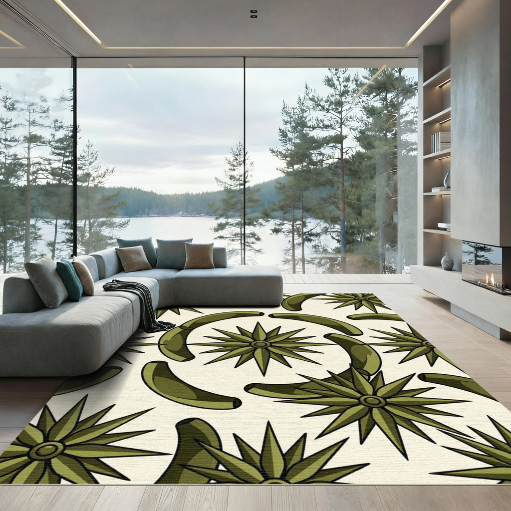 Olive Geometric Star Arch Rug