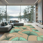 Sage Green Ginkgo Leaf Botanical Illustration Rug