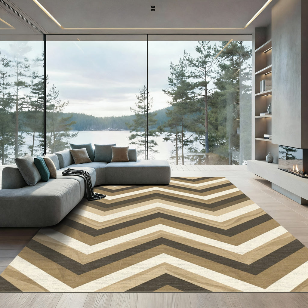 Earthy Chevron Waves Rug