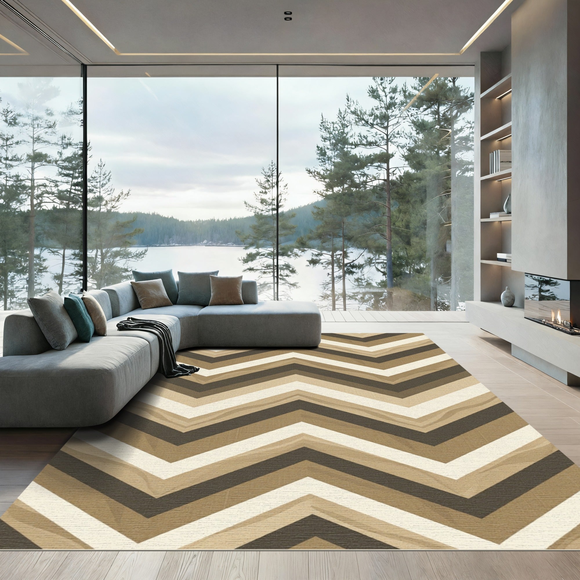 Earthy Chevron Waves Rug