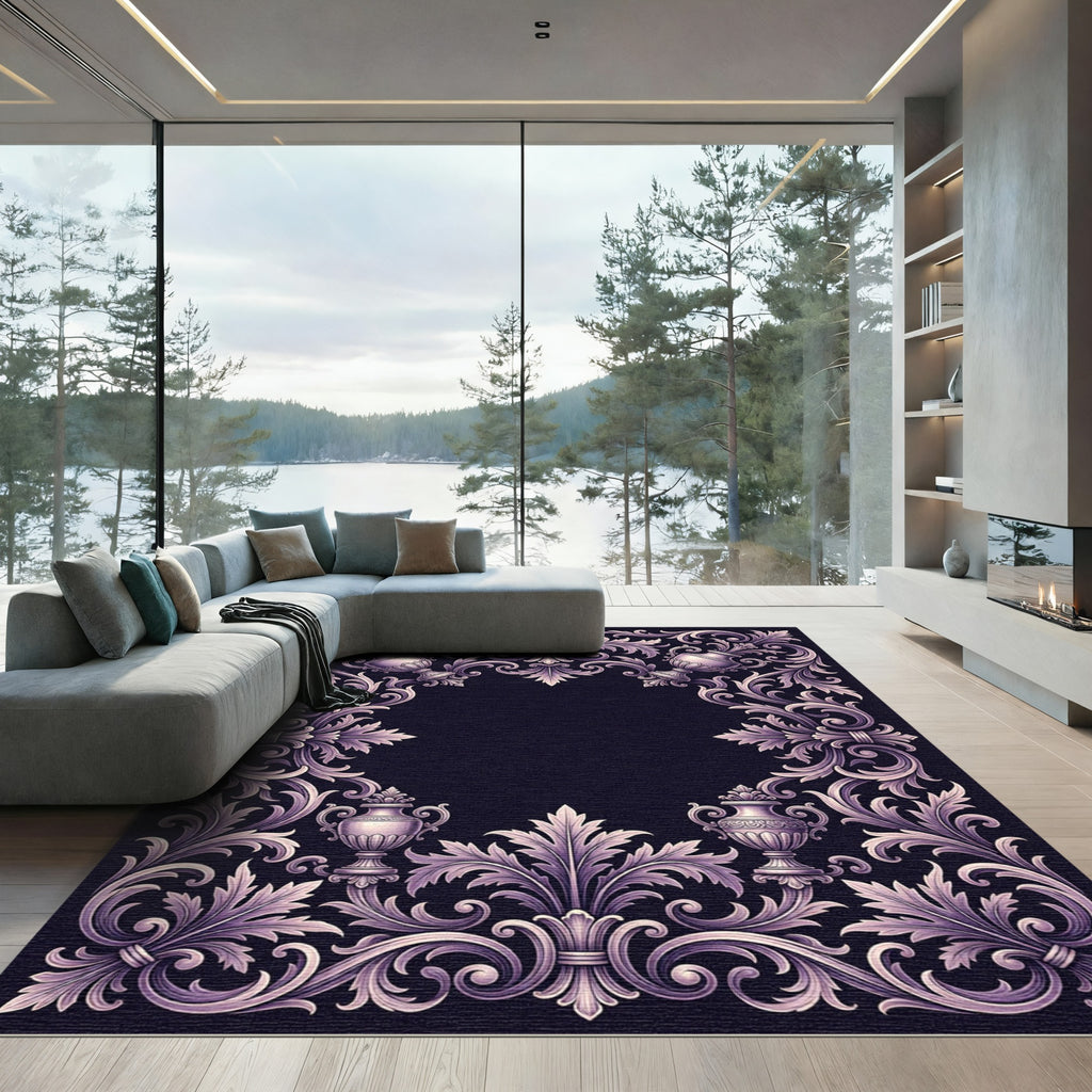 Ornate Lilac Urn Acanthus Scrollwork Rug