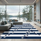 Navy Blue Striped Playful Paw Rug