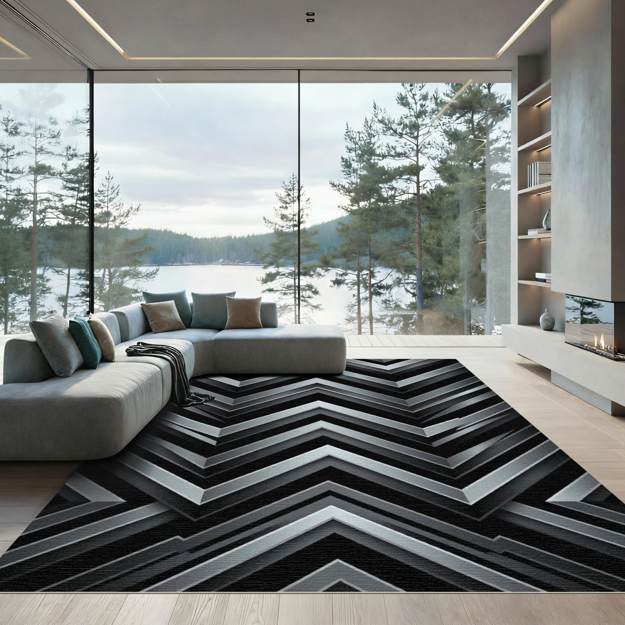 Metallic Silver Zigzag Chevron Rug