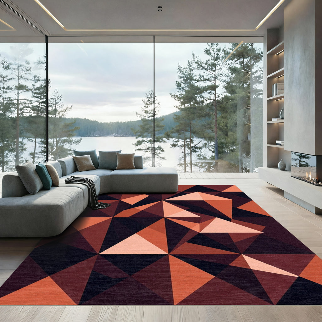 Geometric Ochre and Charcoal Triangular Rug