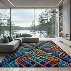 Intricate Blue Orange Swirl Knotwork Rug