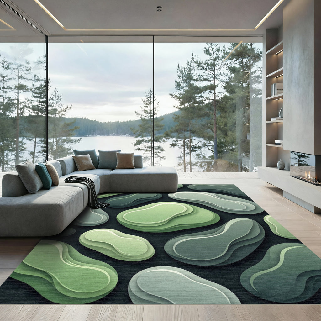 Abstract Organic Green Layered Shapes Rug