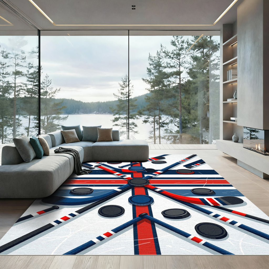 Dynamic Ice Hockey Stick Crossing Art Rug