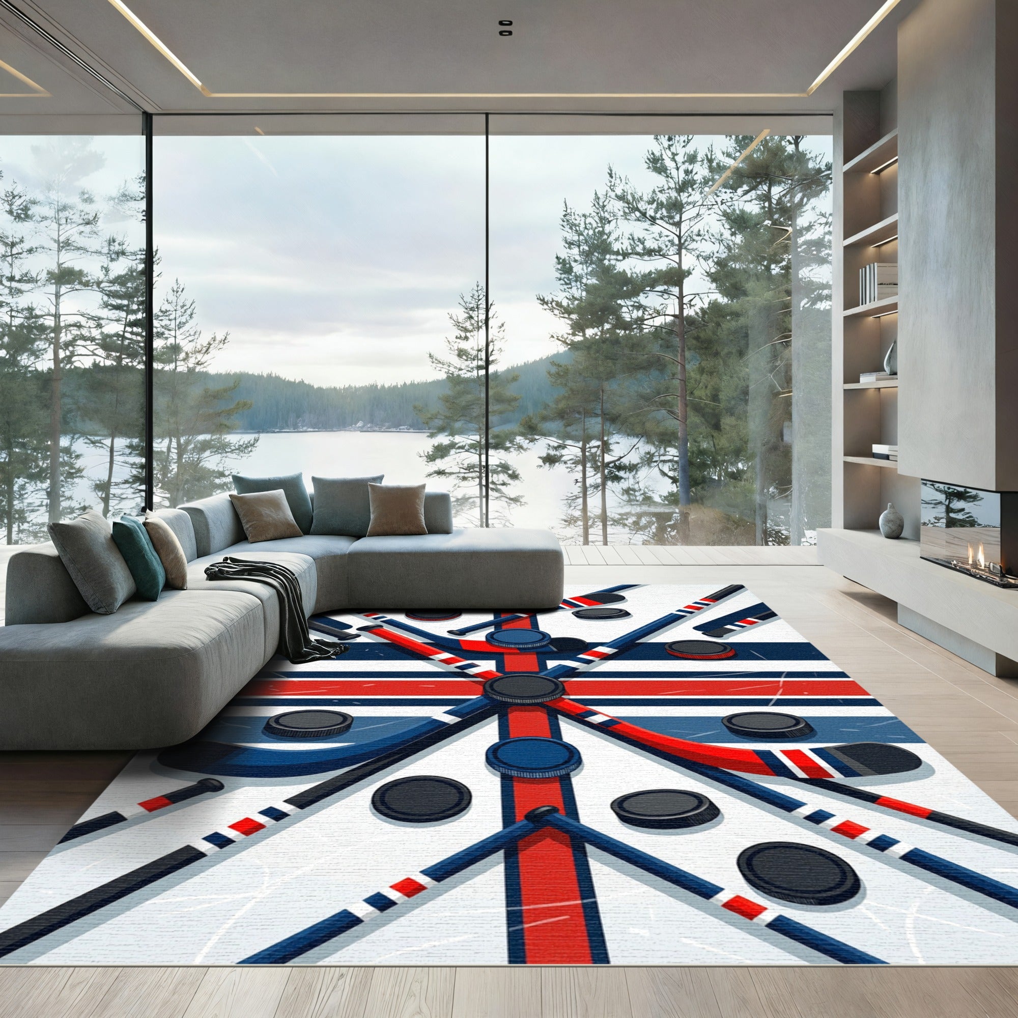 Dynamic Ice Hockey Stick Crossing Art Rug