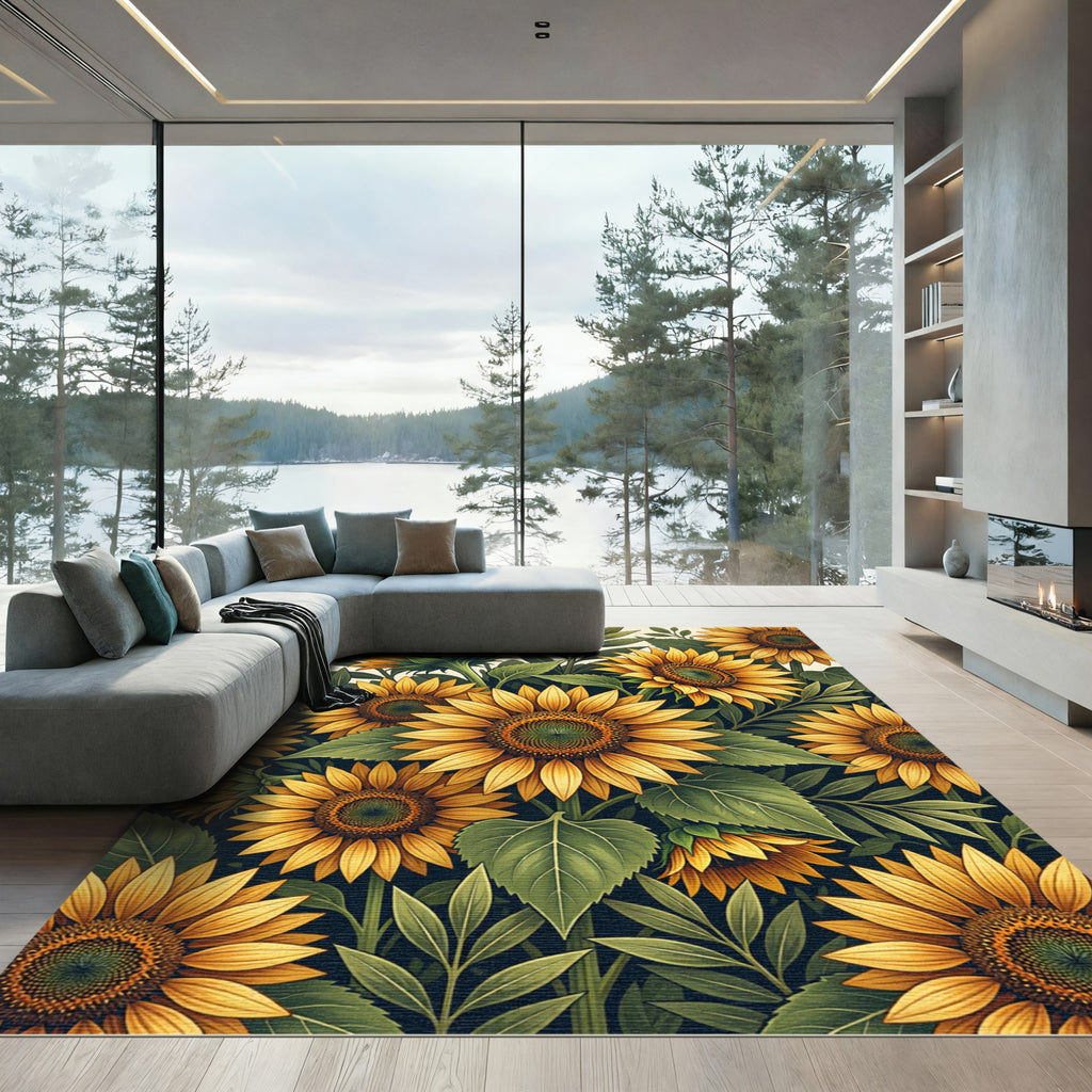 Vibrant Golden Sunflower Meadow Rug