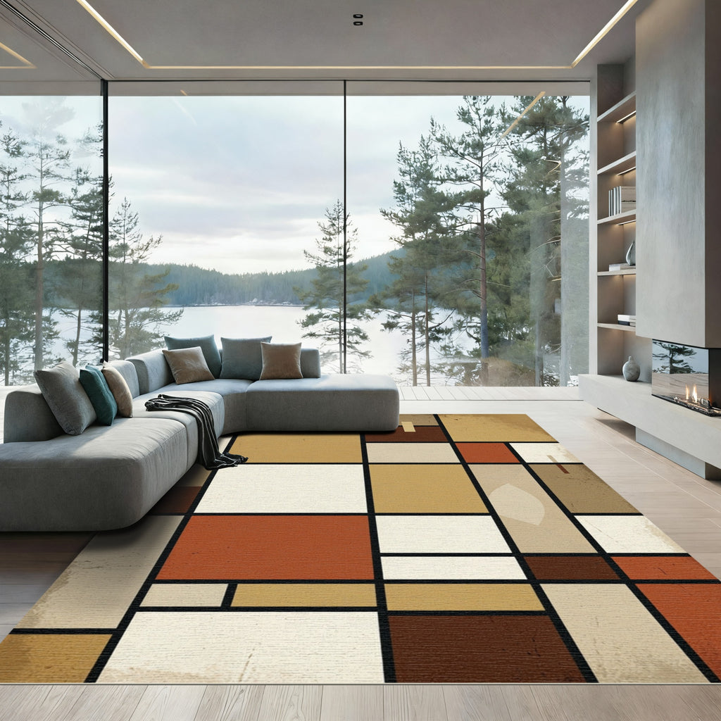 Earthy Geometric Blocks Contemporary Rug