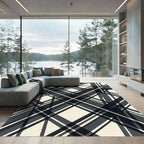 Monochrome Geometric Diagonal Plaid Rug