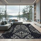 Black Arched Arabesque Intricate Scrollwork Rug