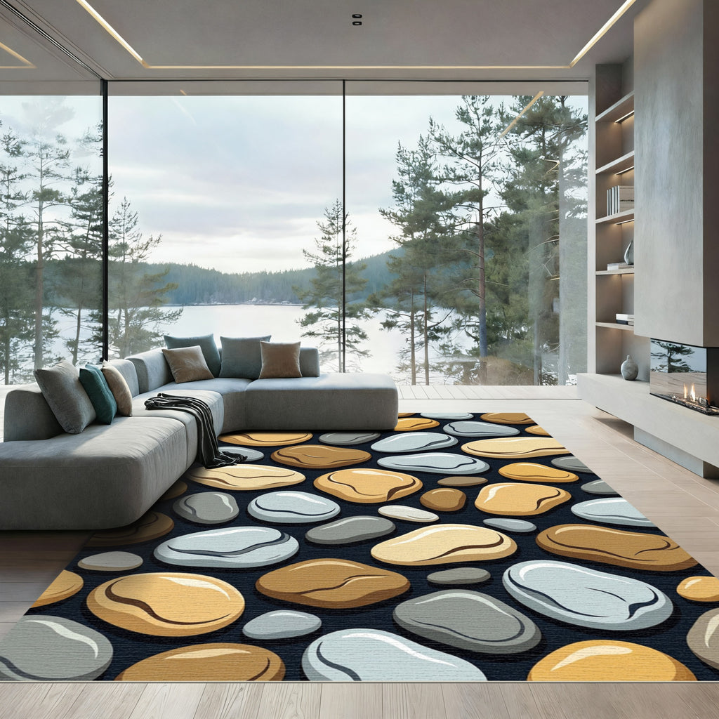 Amber Taupe Gray Smooth Stone Arrangement Rug