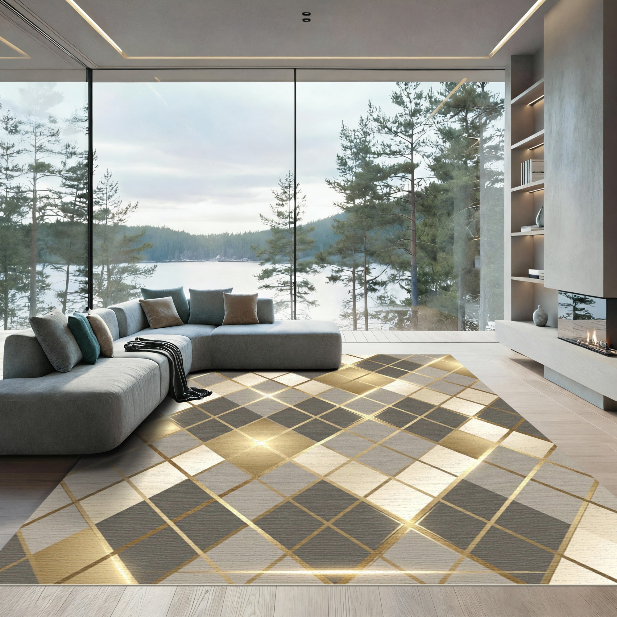 Golden Diamond Geometric Luster Rug