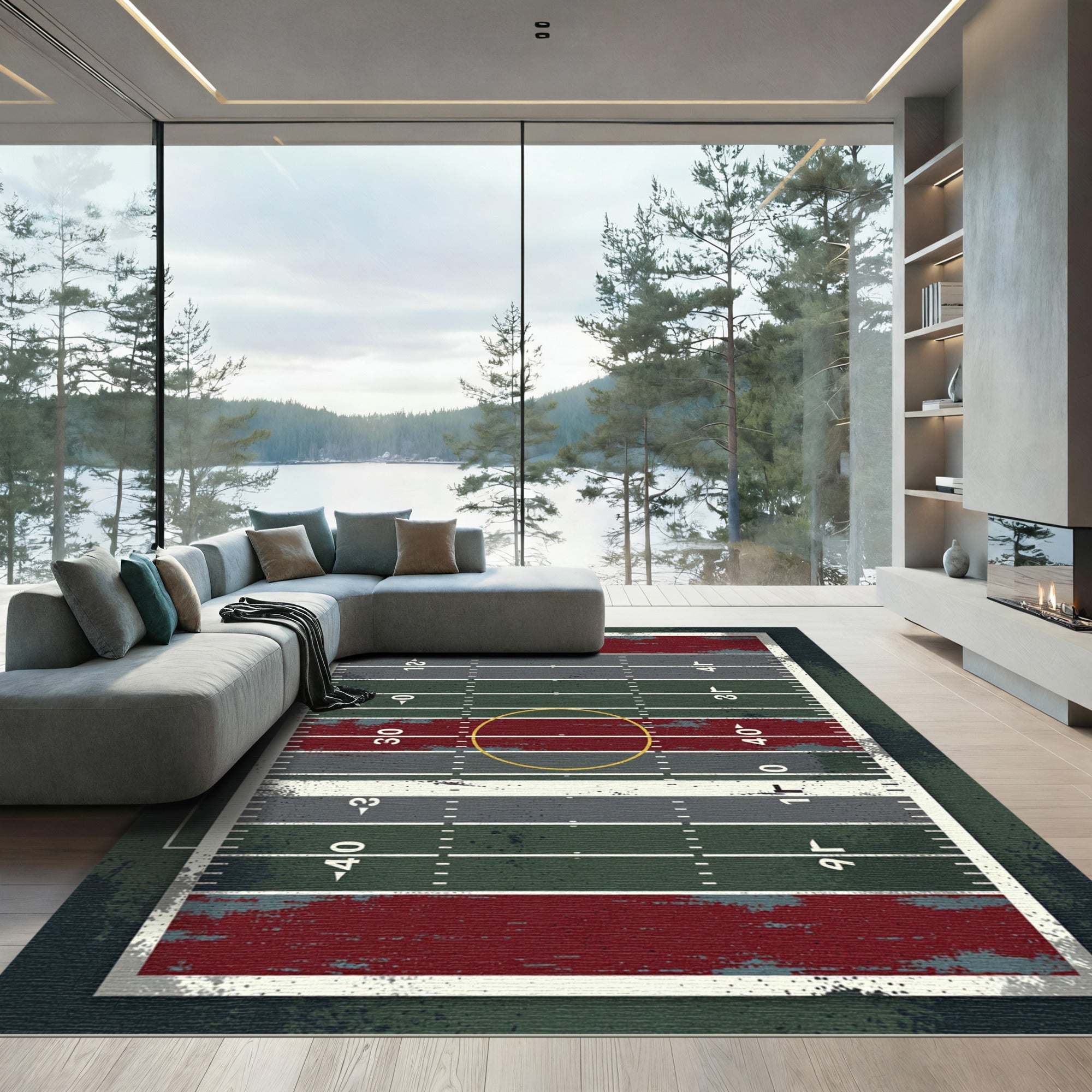 Vintage Retro Stadium Football Field Rug