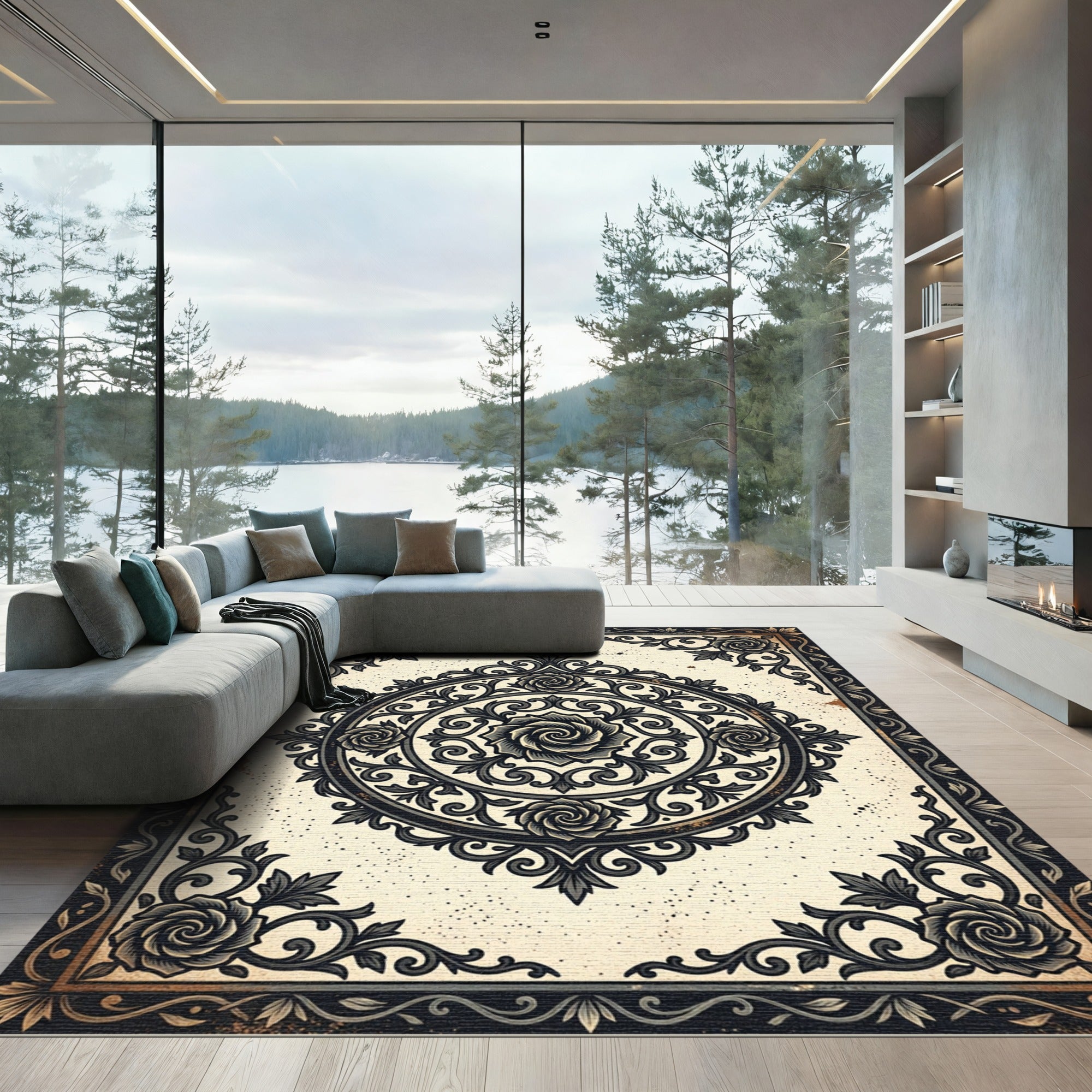 Vintage Gothic Rose Medallion Floral Rug