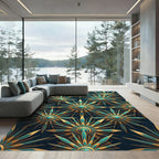 Teal Gold Starburst Art Deco Rug