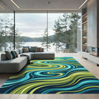 Abstract Teal Green Swirl Flow Rug
